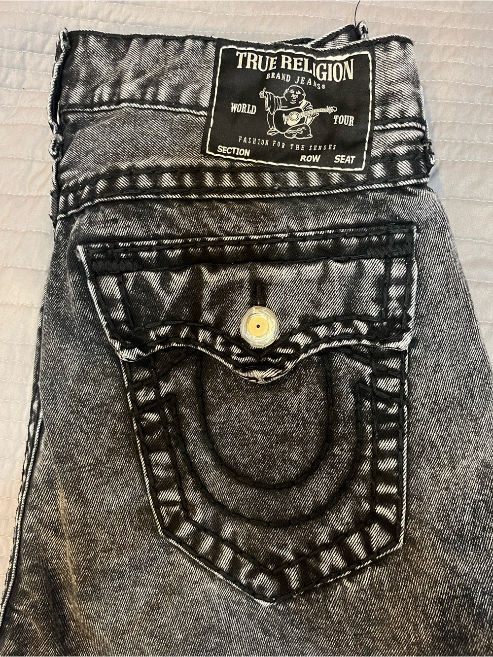 True Religion Vinny Ultra Baggy black acid wash jeans 36x32 missing button